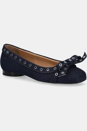 Ganni Baleriny Eyelets Bow Ballerina Denim kolor S2756