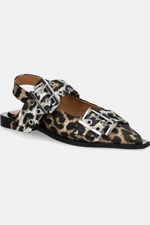 Ganni Baleriny Feminine Buckle Ballerina Satin Print kolor z odkrytą piętą S2947