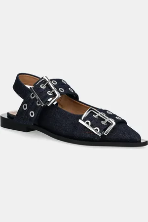 Ganni Baleriny Feminine Buckle Ballerina Denim kolor z odkrytą piętą S2797