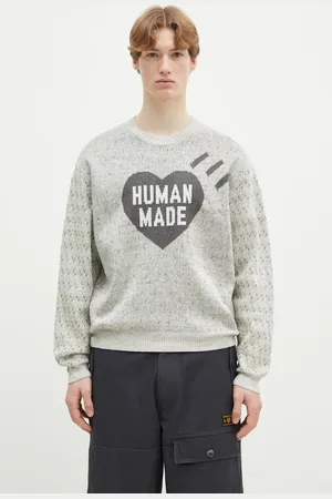 HUMAN MADE Sweter z domieszką lnu Heart Knit Sweater męski kolor lekki HM29CS002