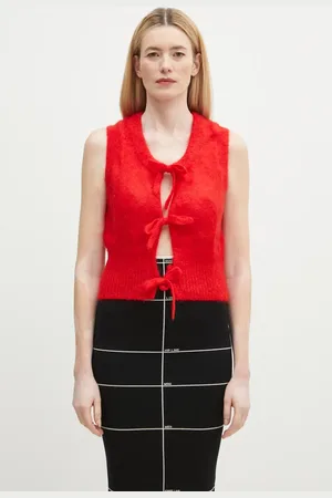 Ganni Kamizelka wełniana Light Mohair Tie String Vest damski kolor K2344