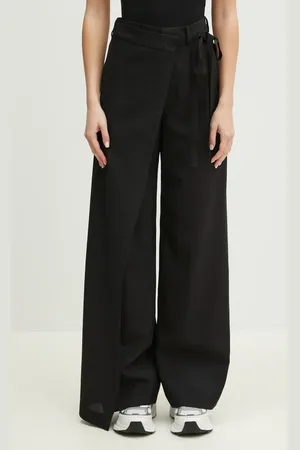 Maison Margiela Spodnie wełniane damskie kolor szerokie high waist S52KA0518