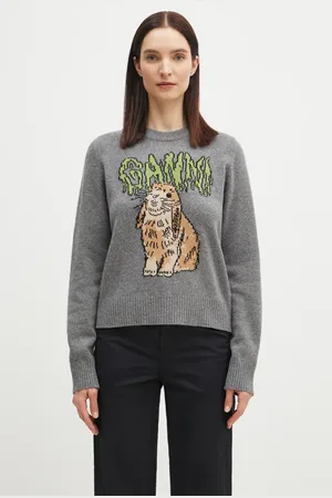 Ganni Sweter wełniany Graphic Wool Mix Bunny damski kolor K2502
