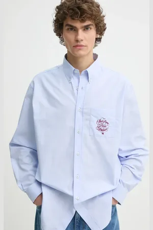 Drôle de Monsieur Koszula bawełniana La Chemise Slogan Vignes męska kolor regular z kołnierzykiem button-down F-SH199-CO116-LBE