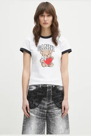 Ganni T-shirt bawełniany Basic Jersey Bear Small damski kolor T4061