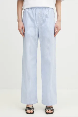 Fiorucci Spodnie bawełniane Striped Logo damskie kolor szerokie high waist U02SPBPA299CO01BL02