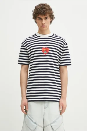 MARCELO BURLON T-shirt bawełniany Bunny Heart Stripe Basic Tee White Navy męski kolor wzorzysty CMAA056S25JER0060146