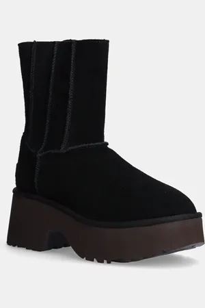 UGG Botki zamszowe Classic Twin Seam New Heights damskie kolor na słupku lekko ocieplone 1158313-BLK