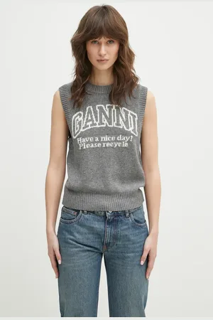 Ganni Kamizelka wełniana Graphic Wool Vest damski kolor lekki K2308