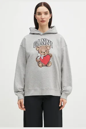 Ganni Bluza bawełniana Isoli Bear Oversized damska kolor z kapturem z nadrukiem T4162