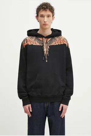 MARCELO BURLON Bluza bawełniana Icon Wings Regular Hoodie Black Orange męska kolor z kapturem z nadrukiem CMBB007S25FLE0011020