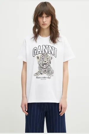 Ganni T-shirt bawełniany Basic Jersey Leopard Relaxed damski kolor T4124