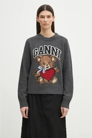 Ganni Sweter Graphic Wool Mix Bear Crewneck damska kolor lekki K2370
