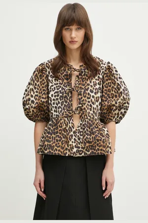 Ganni Koszula bawełniana Printed Cotton Poplin Peplum damska kolor regular F9116