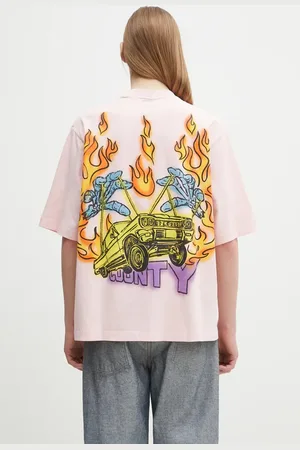 MARCELO BURLON T-shirt bawełniany County Flame Boxy T-Shirt Pink Red męski kolor z nadrukiem CMAA05AS25JER0073025