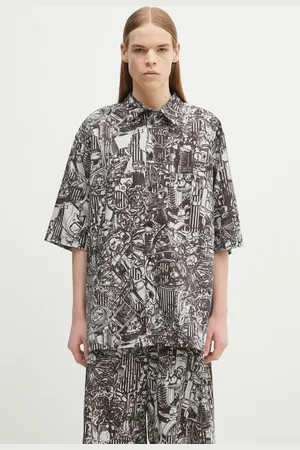 MARCELO BURLON Koszula bawełniana Aop Mech Bowling Shirt Dark Grey Medium męska kolor relaxed z kołnierzykiem klasycznym CMGG002S25FAB0010706