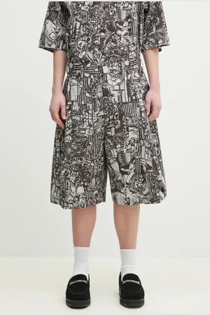 MARCELO BURLON Szorty bawełniane Aop Mech Pajama Shorts Dark Grey Medium męskie kolor CMCB00AS25FAB0010706