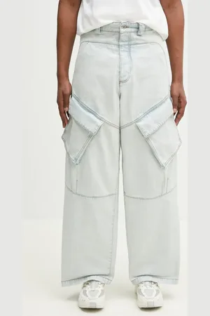 MARCELO BURLON Jeansy bawełniane Bleach Denim Wide Cargo Light Blue No Co męskie CMYB003S25DEN0014000