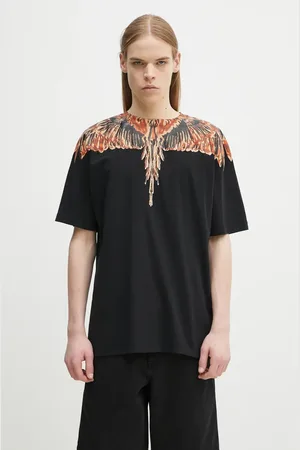 MARCELO BURLON T-shirt bawełniany Icon Wings Basic T-Shirt Black Orange męski kolor z nadrukiem CMAA056S25JER0011020
