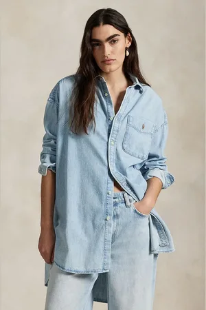 Ralph Lauren Koszula bawełniana jeansowa damska kolor relaxed z kołnierzykiem klasycznym 211964726