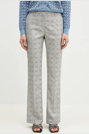 Kenzo Spodnie wełniane damskie kolor dzwony high waist FF52PA1019JW.93