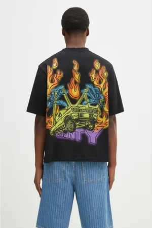 MARCELO BURLON T-shirt bawełniany County Flame Boxy T-Shirt Black Red męski kolor z nadrukiem CMAA05AS25JER0071025