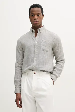 Barbour Koszula lniana Linton Tailored Shirt męska kolor slim z kołnierzykiem button-down MSH5325