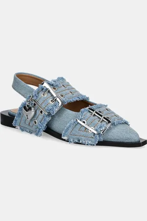 Ganni Baleriny Feminine Buckle Ballerina Charms Denim kolor z odkrytą piętą S2939