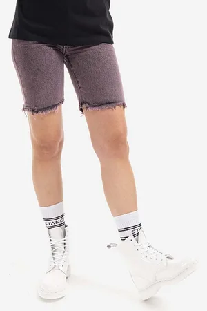 ARIES Szorty jeansowe bawełniane Acid Wash Denim kolor z nadrukiem high waist AR30204-PINK