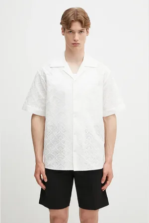 Drôle de Monsieur Koszula bawełniana La Chemise Brodee Tapisserie męska kolor relaxed z kołnierzykiem klasycznym G-SH213-CO196-WT