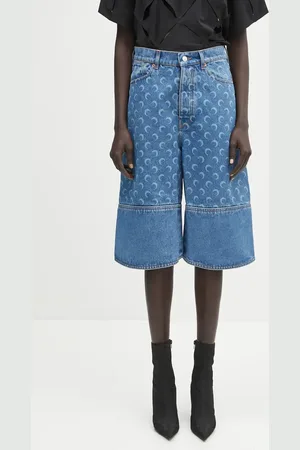 Marine Serre Szorty jeansowe Moon Laser Denim Skater damskie kolor wzorzyste high waist USH004A.CDEN0002