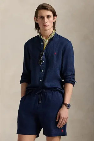 Ralph Lauren Koszula lniana męska kolor slim ze stójką 710968925