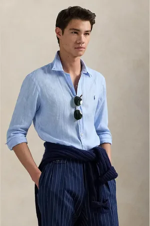 Ralph Lauren Koszula lniana męska kolor slim z kołnierzykiem button-down 710968915