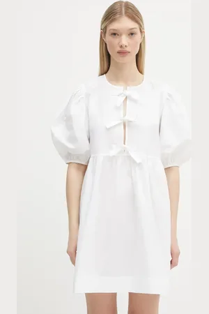 Ganni Sukienka bawełniana Cotton Poplin Tie String Mini kolor mini rozkloszowana F9170
