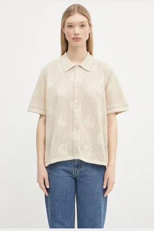 Carhartt Koszula bawełniana W’ S/S Temple Knit Shirt damska kolor relaxed z kołnierzykiem klasycznym I034541