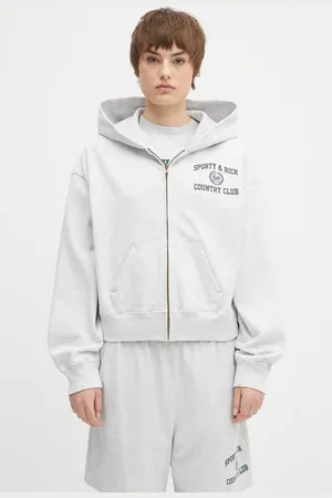 Sporty & Rich Bluza bawełniana Varsity Crest Cropped Zip damska kolor z kapturem z nadrukiem ST068606218GY03