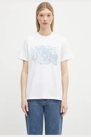 Ganni T-shirt bawełniany Basic Jersey Tattoo Lace Relaxed damski kolor T4158