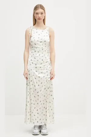 Ganni Sukienka Printed Satin Gathered Long kolor maxi prosta W0262