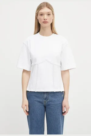 Ganni T-shirt bawełniany Heavy Cotton Tie Back Waisted damski kolor T4149