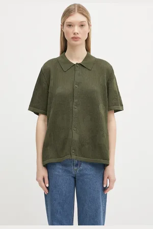 Carhartt Koszula bawełniana W’ S/S Temple Knit Shirt damska kolor relaxed z kołnierzykiem klasycznym I034541