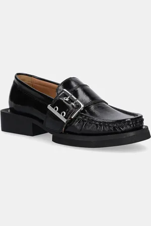 Ganni Mokasyny Feminine Buckle Loafer Naplack damskie kolor na płaskim obcasie S2534