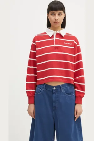 Sporty & Rich Bluza bawełniana Serif Logo Cropped Rugby Polo damskie kolor wzorzysta ST008606300RE33