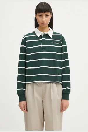 Sporty & Rich Bluza bawełniana Serif Logo Cropped Rugby Polo damskie kolor wzorzysta ST008606300GR51