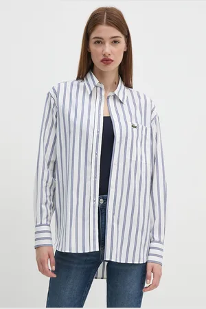 Lacoste Koszula bawełniana damska kolor relaxed z kołnierzykiem klasycznym