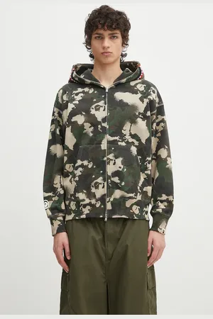 A Bathing Ape Bluza bawełniana Map Camo Shark Full Zip męska kolor z kapturem wzorzysta 1L30115001