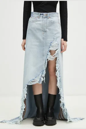 Vetements Spódnica jeansowa Destroyed Denim Maxi kolor maxi prosta WA66SK510L