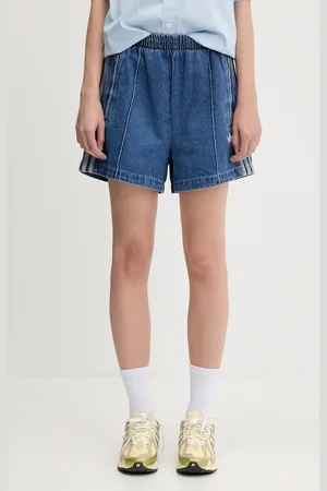 adidas Szorty jeansowe Firebird damskie kolor z aplikacją high waist JD2562