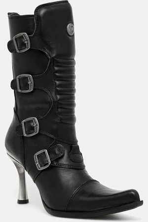 New Rock Botki skórzane Crust Negro, Malicia Negro Tacon Caribe Acero damskie kolor na szpilce M-9373N-C1
