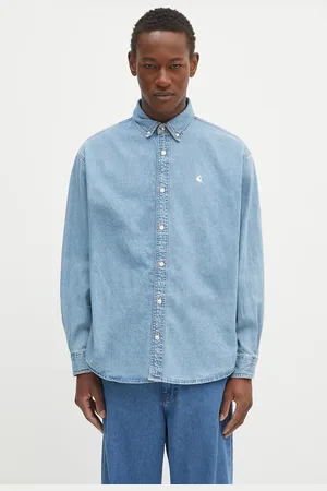 Carhartt Koszula jeansowa L/S Lucas Shirt męska kolor regular z kołnierzykiem button-down I034525.135