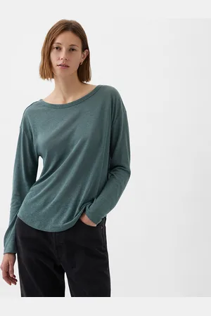 GAP Top Longsleeve Linen Blend Boatneck Top XS